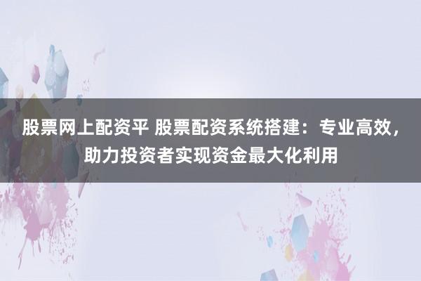 股票网上配资平 股票配资系统搭建：专业高效，助力投资者实现资金最大化利用