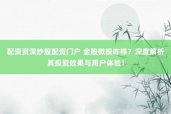 配资资深炒股配资门户 金股微投咋样？深度解析其投资效果与用户体验！