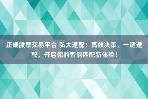 正规股票交易平台 弘大速配：高效决策，一键速配，开启你的智能匹配新体验！