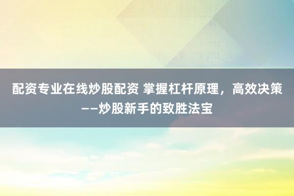 配资专业在线炒股配资 掌握杠杆原理，高效决策——炒股新手的致胜法宝