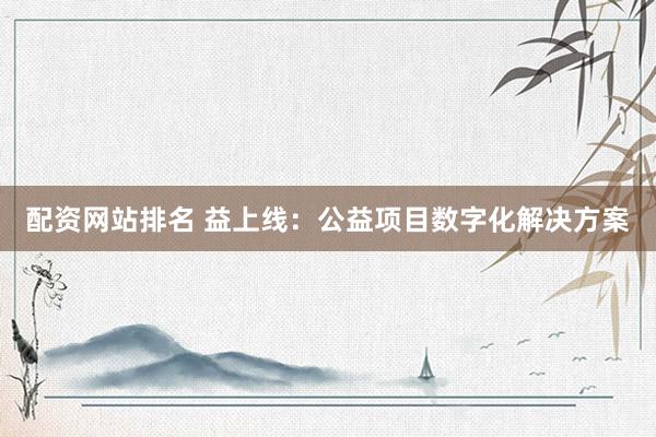 配资网站排名 益上线：公益项目数字化解决方案