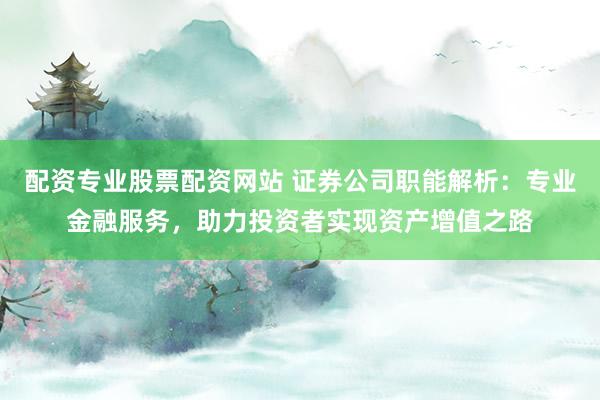 配资专业股票配资网站 证券公司职能解析：专业金融服务，助力投资者实现资产增值之路