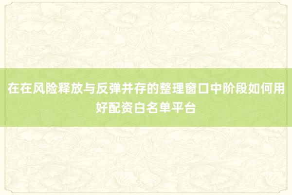 在在风险释放与反弹并存的整理窗口中阶段如何用好配资白名单平台