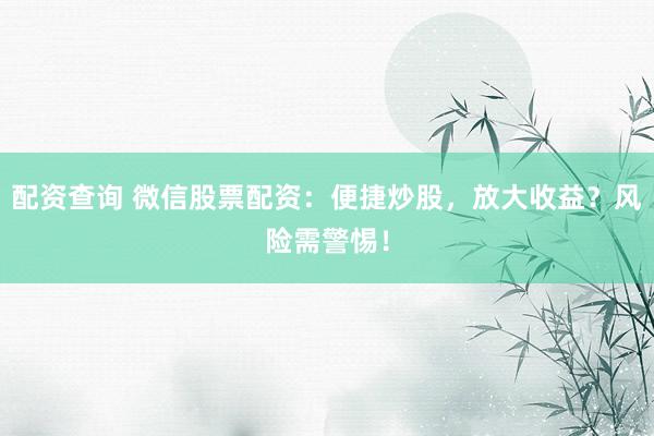 配资查询 微信股票配资:便捷炒股,放大收益?风险需警惕!