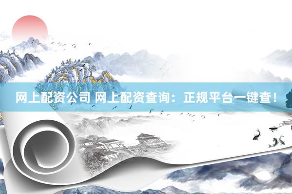 网上配资公司 网上配资查询：正规平台一键查！