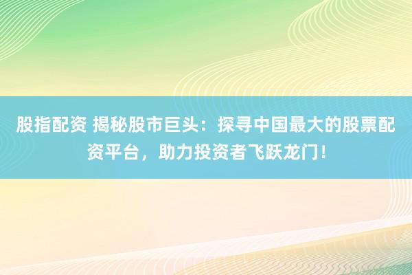 股指配资 揭秘股市巨头：探寻中国最大的股票配资平台，助力投资者飞跃龙门！