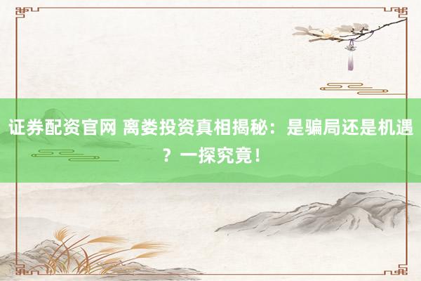 证券配资官网 离娄投资真相揭秘：是骗局还是机遇？一探究竟！